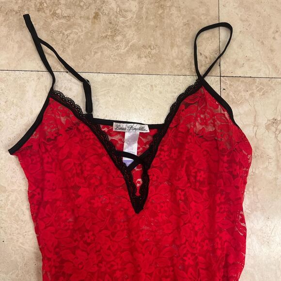 Linea Donatella Red and Black Lace Babydoll Sheet Slipdress Sz S - Picture 2 of 5
